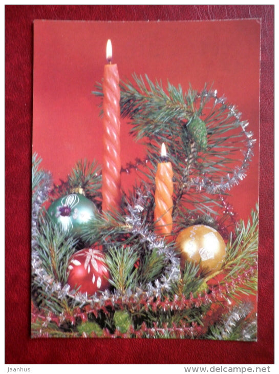 New Year greeting card - candles - decorations - 1990 - Russia USSR - used - JH Postcards