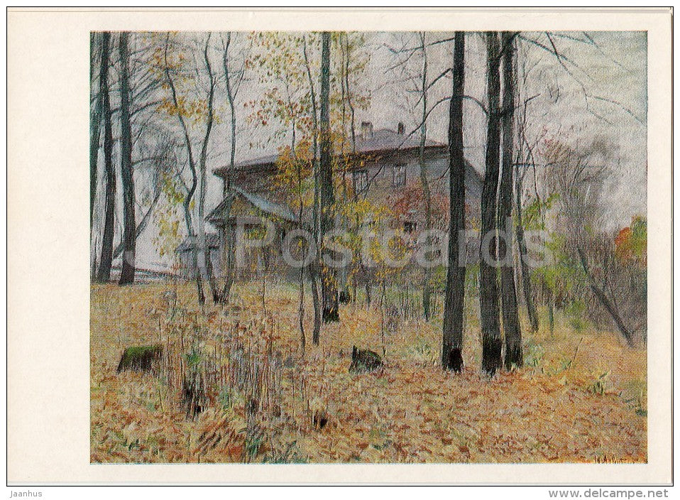 painting by I. Levitan - Autumn . Homestead , 1894 - Russian art - 1985 - Russia USSR - unused - JH Postcards