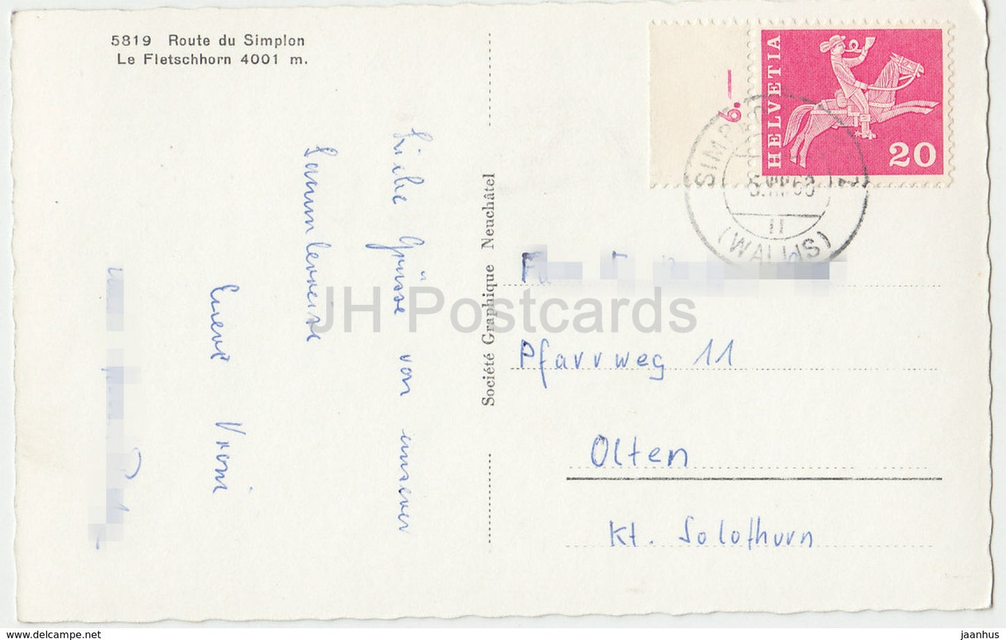 Route du Simplon - Le Fletschhorn 4001 m - Auto - 5919 - Schweiz - 1968 - gebraucht