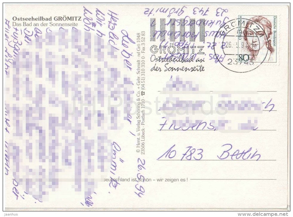 Grüsse aus dem Ostseeheilbad Grömitz - Das Bad an der Sonnenseite - Grö 1048 - Germany - 1994 gelaufen - JH Postcards