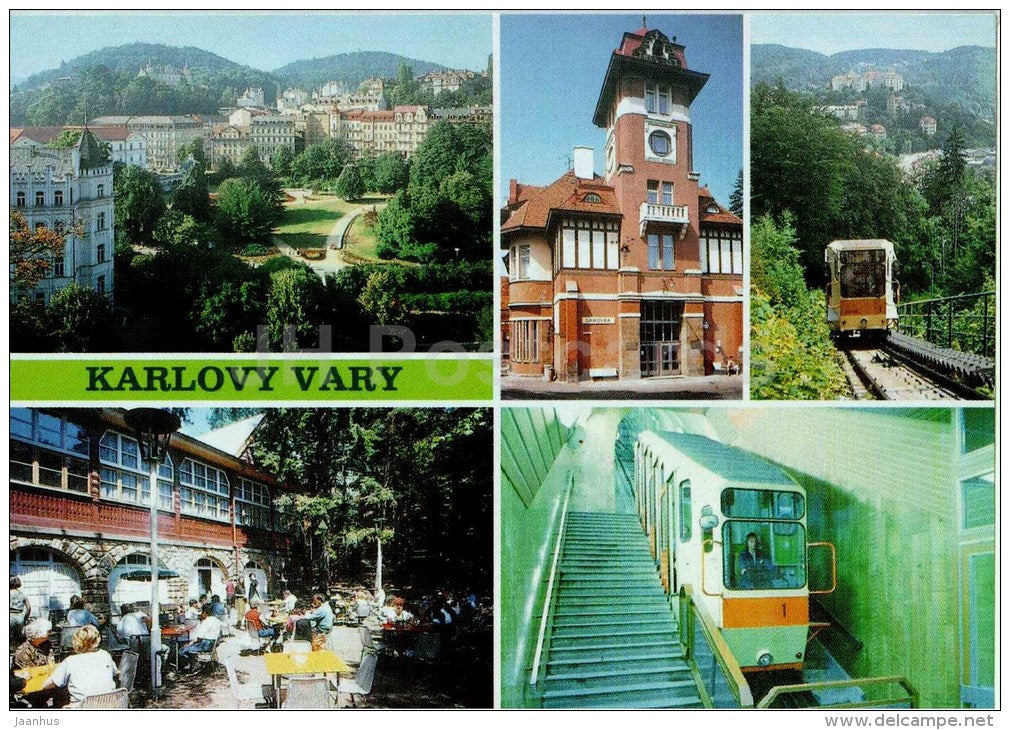 Funicular Diana and Imperial - Karlsbad - Karlovy Vary - Czech - Czechoslovakia - used 1991 - JH Postcards