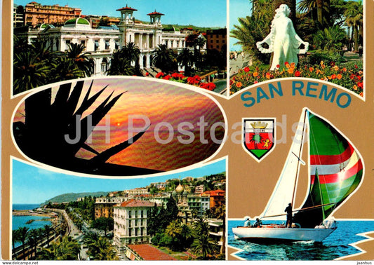 Saluti da San Remo - sailing boat - multiview - ORO 5 - Italy - used - JH Postcards