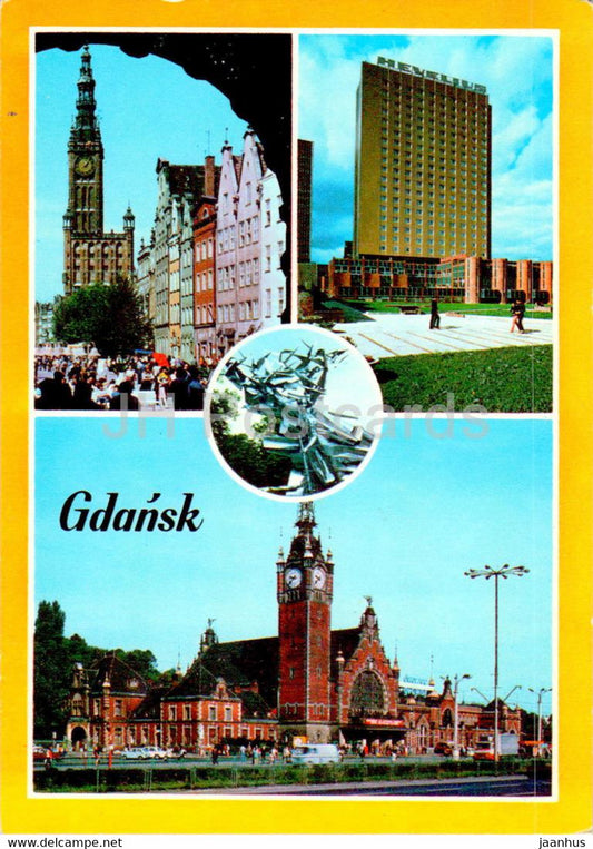 Gdansk - Dlugi Targ - Ratusz Glownego Miasta - Long Market - hotel Hevelius - multiview - Poland - unused - JH Postcards