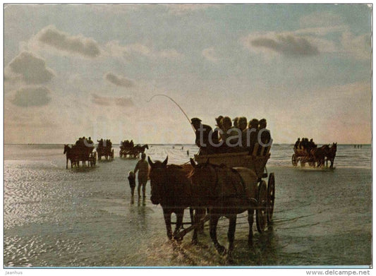 Nordseeheilbad Cuxhaven Duhnen - Abendliche Rückkehr der Wattwagen - Strand - carriage - Germany - gelaufen - JH Postcards