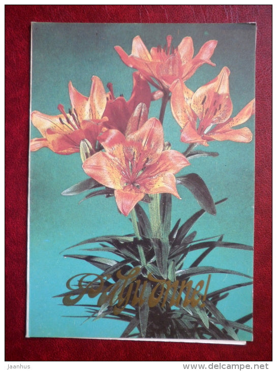 greeting card - lily - flowers - 1983 - Estonia USSR - unused - JH Postcards