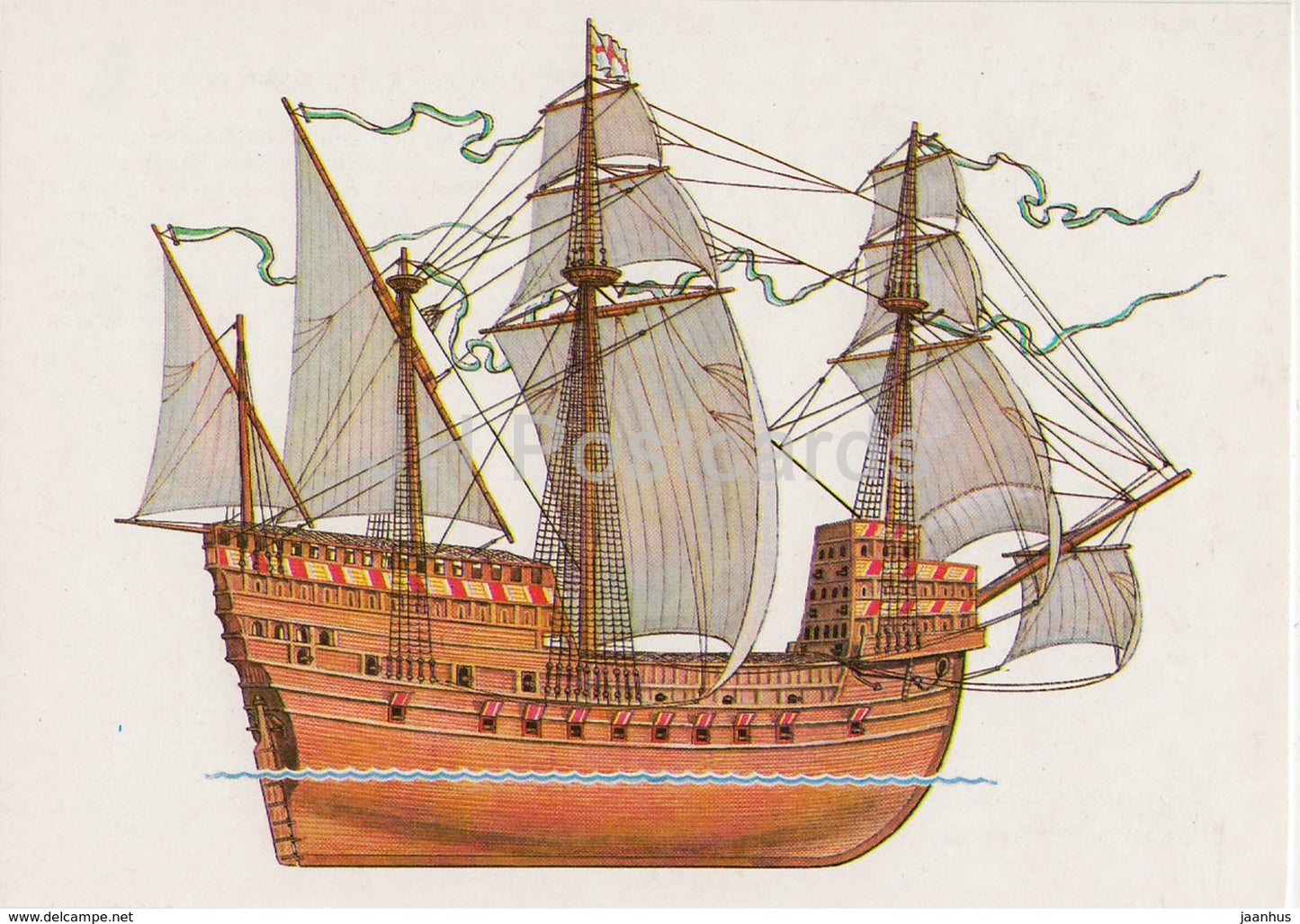 British Mary Rose Warship - sailing ship - illustration - 1989 - Russia USSR - unused - JH Postcards