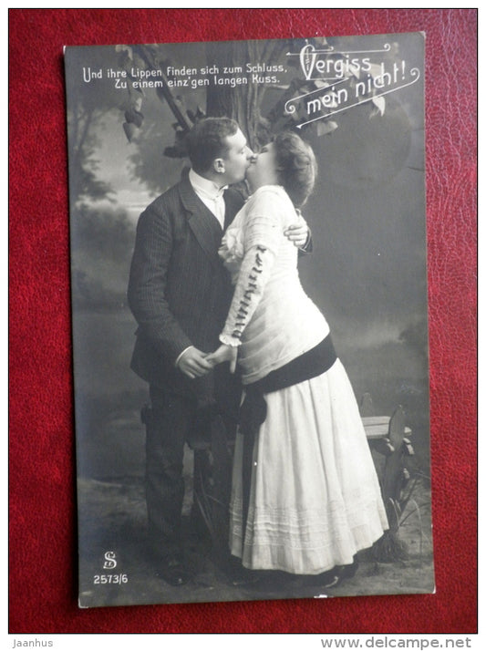 Vergiss Mein Nicht - german love lyrics - couple - 2573/6 - circulated in Germany 1910 - used - JH Postcards