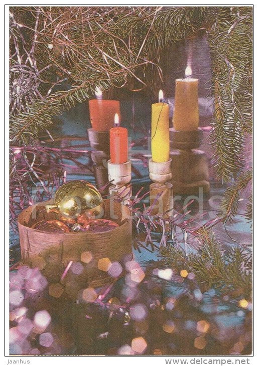 New Year Greeting card - 1 - candles - decorations - 1983 - Estonia USSR - used - JH Postcards