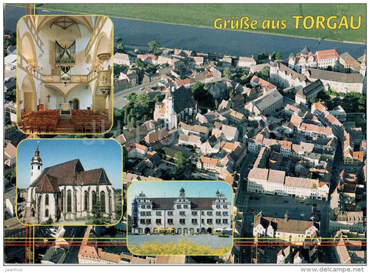 Grüsse aus Torgau - Stadkern - Schlosskirche - Rathaus - church - town hall - 1997 gelaufen - JH Postcards