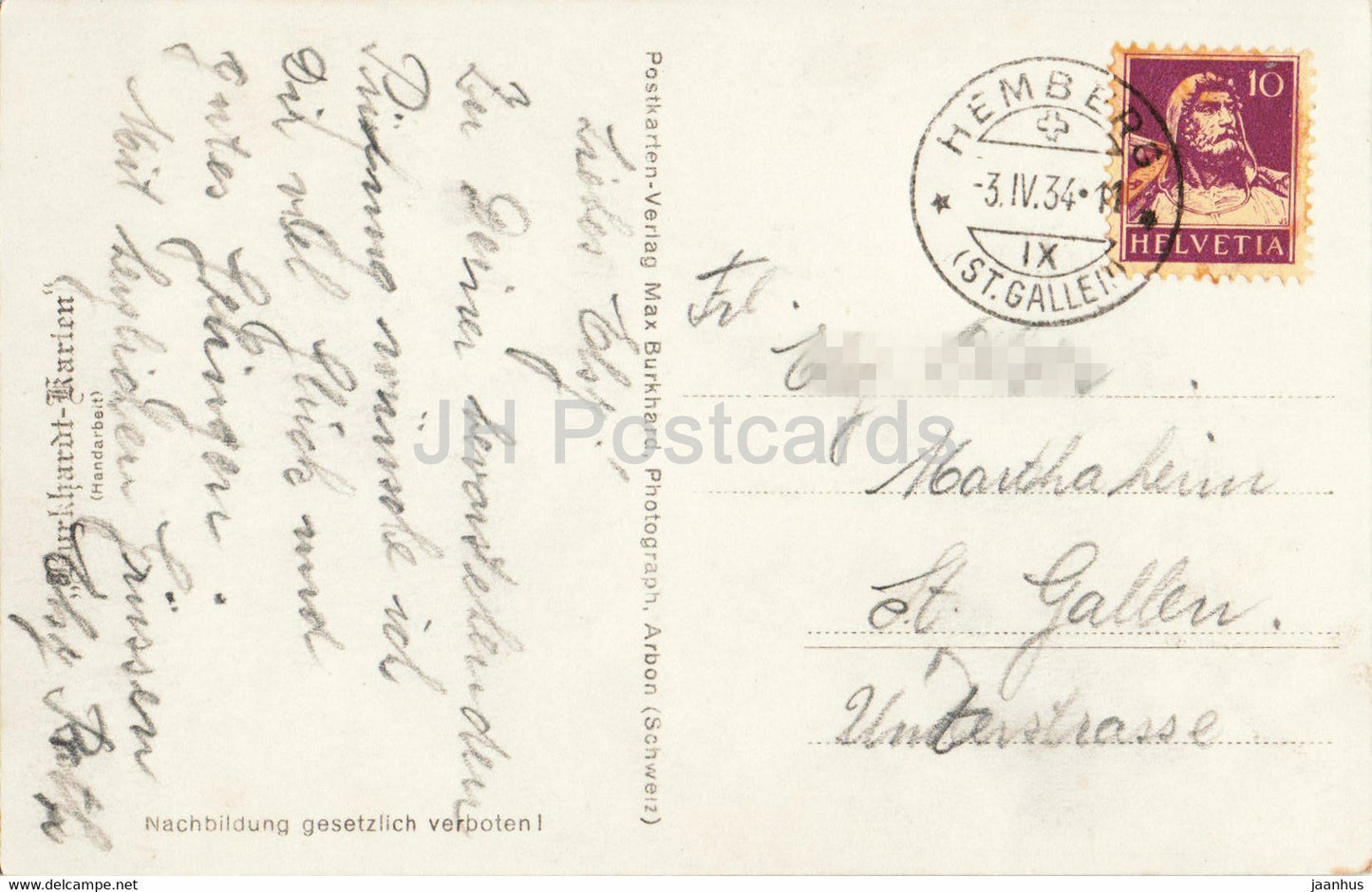 Blick nach Hemberg - 4690 - 1934 - alte Postkarte - Schweiz - gebraucht