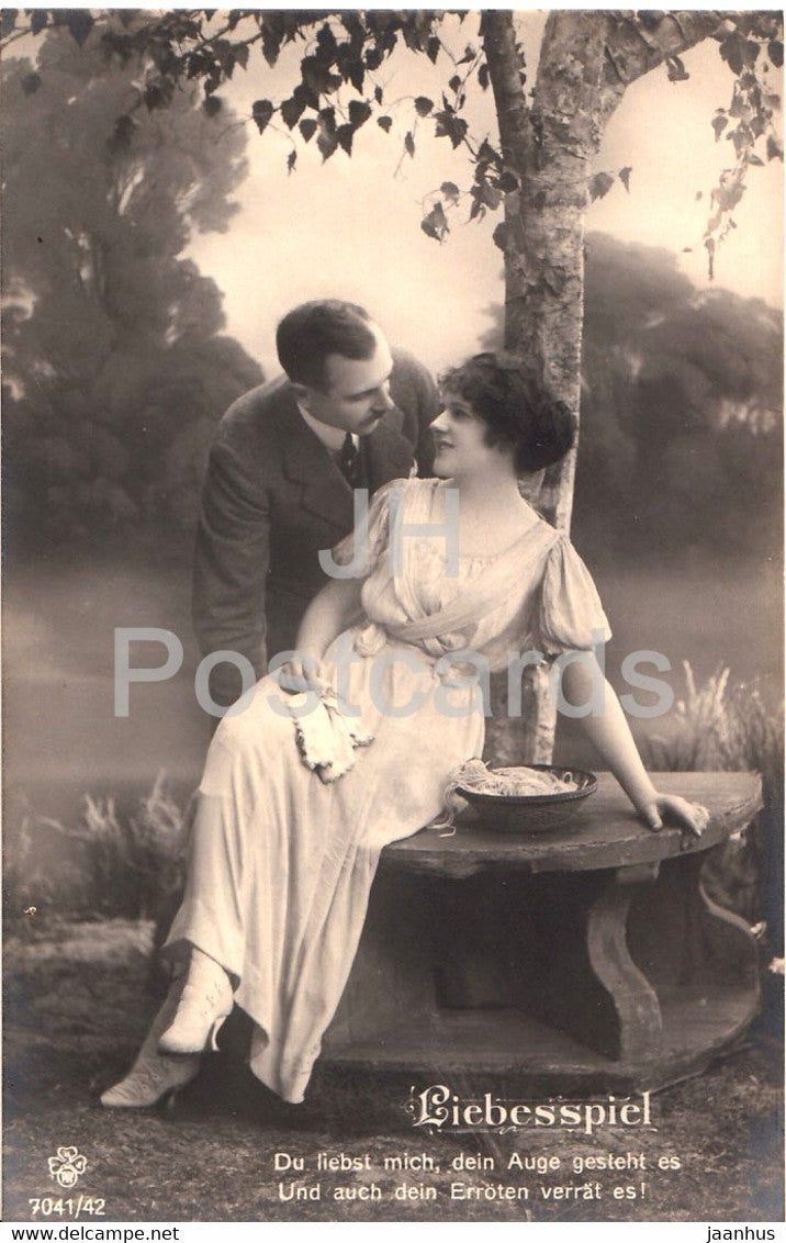 Liebesspiel - couple - woman and man - 1 - 7041/42 - old postcard - Germany - unused - JH Postcards