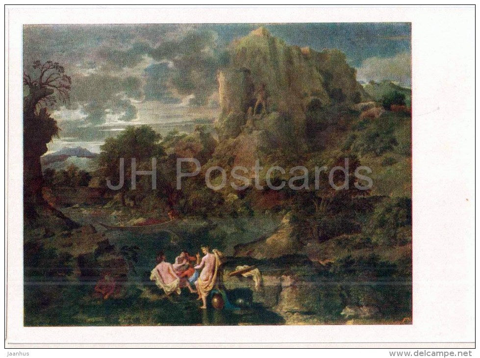 painting by Nicolas Poussin , Landscape with Hercules and Cacus - french art - unused - JH Postcards