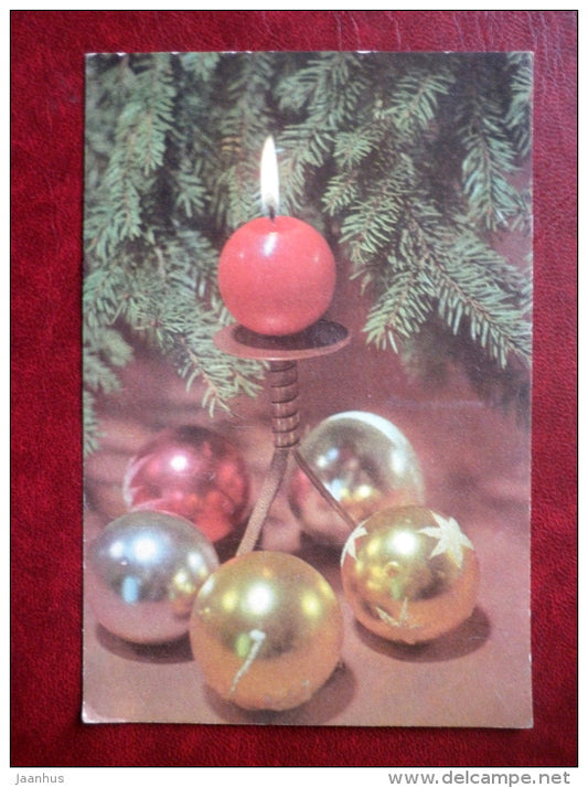 New Year Greeting card - candle - decorations - 1972 - Estonia USSR - unused - JH Postcards