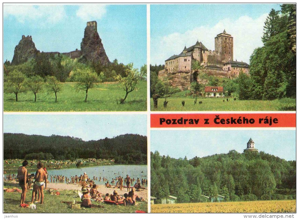 Trosky castle - Kost castle - Jinolicky lake - Bohemian Paradise - Cesky Raj - Czechoslovakia - Czech - used 1980 - JH Postcards