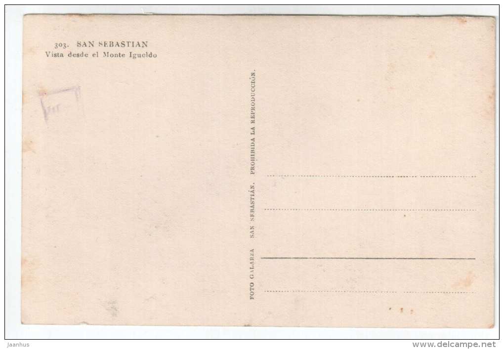 SAN SEBASTIAN - Vista desde el monte Igueldo - 303 - Foto Galarza - old postcard - Spain - unused - JH Postcards