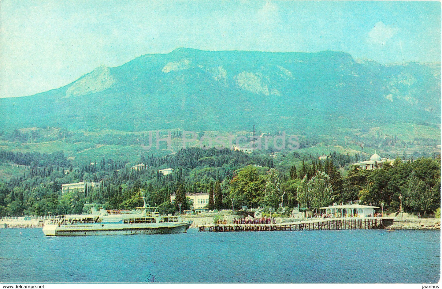 Gurzuf - View at the City from Bay - ship - Crimea - old postcard - Ukraine USSR - unused - JH Postcards