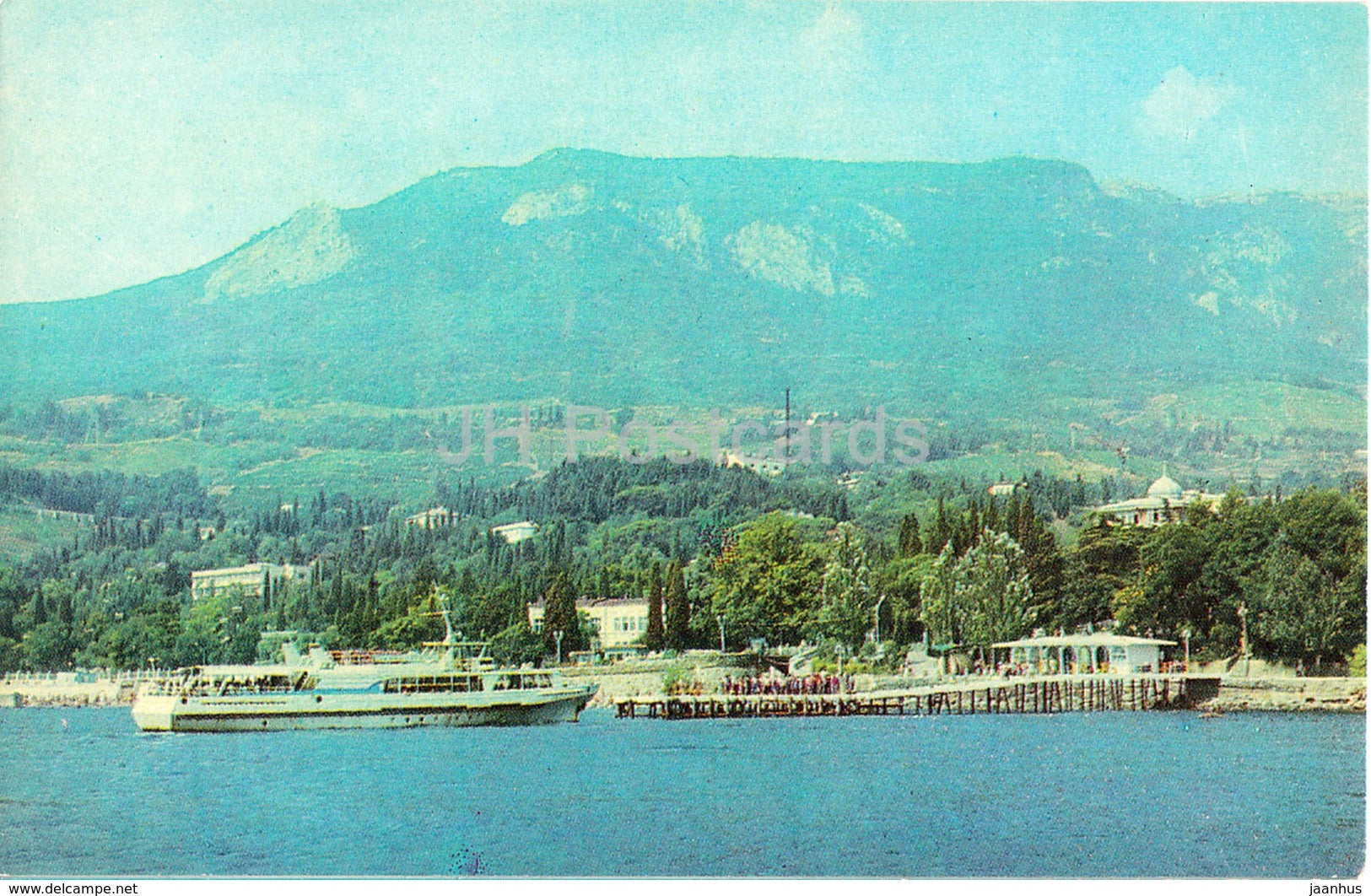 Gurzuf - View at the City from Bay - ship - Crimea - old postcard - Ukraine USSR - unused - JH Postcards