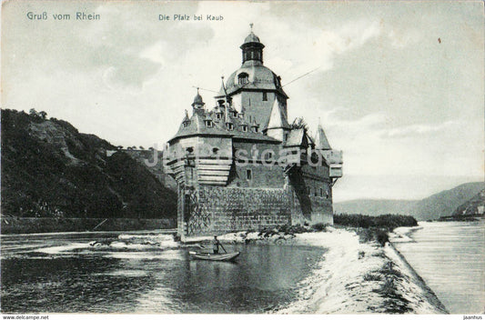 Gruss vom Rhein - Die Pfalz bei Kaub - boat - old postcard - Germany - unused - JH Postcards