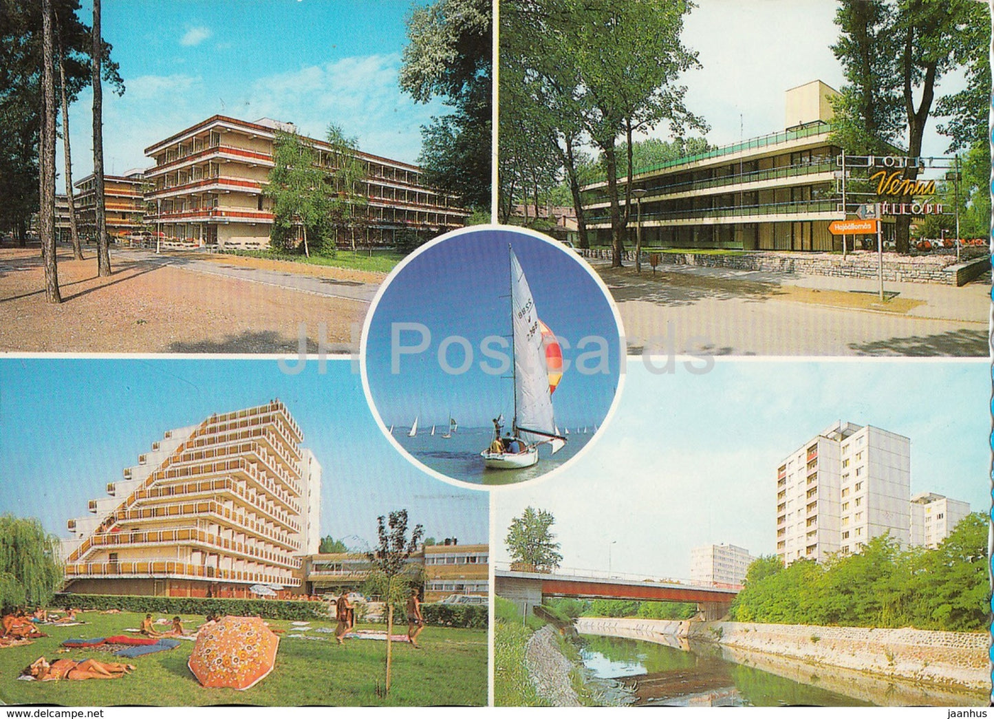 Siofok - hotel - sailing boat - multiview - 1989 - Hungary - used - JH Postcards