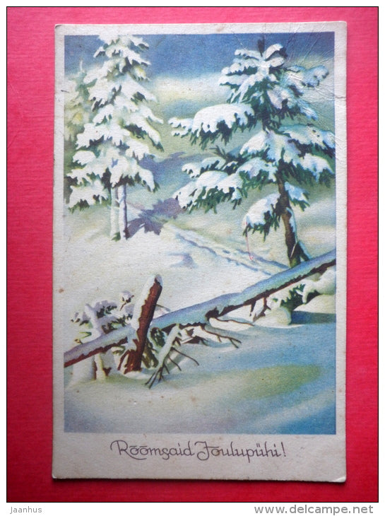 christmas greeting card - winter - forest - IL - circulated in Estonia Tähkvere 1930s - JH Postcards