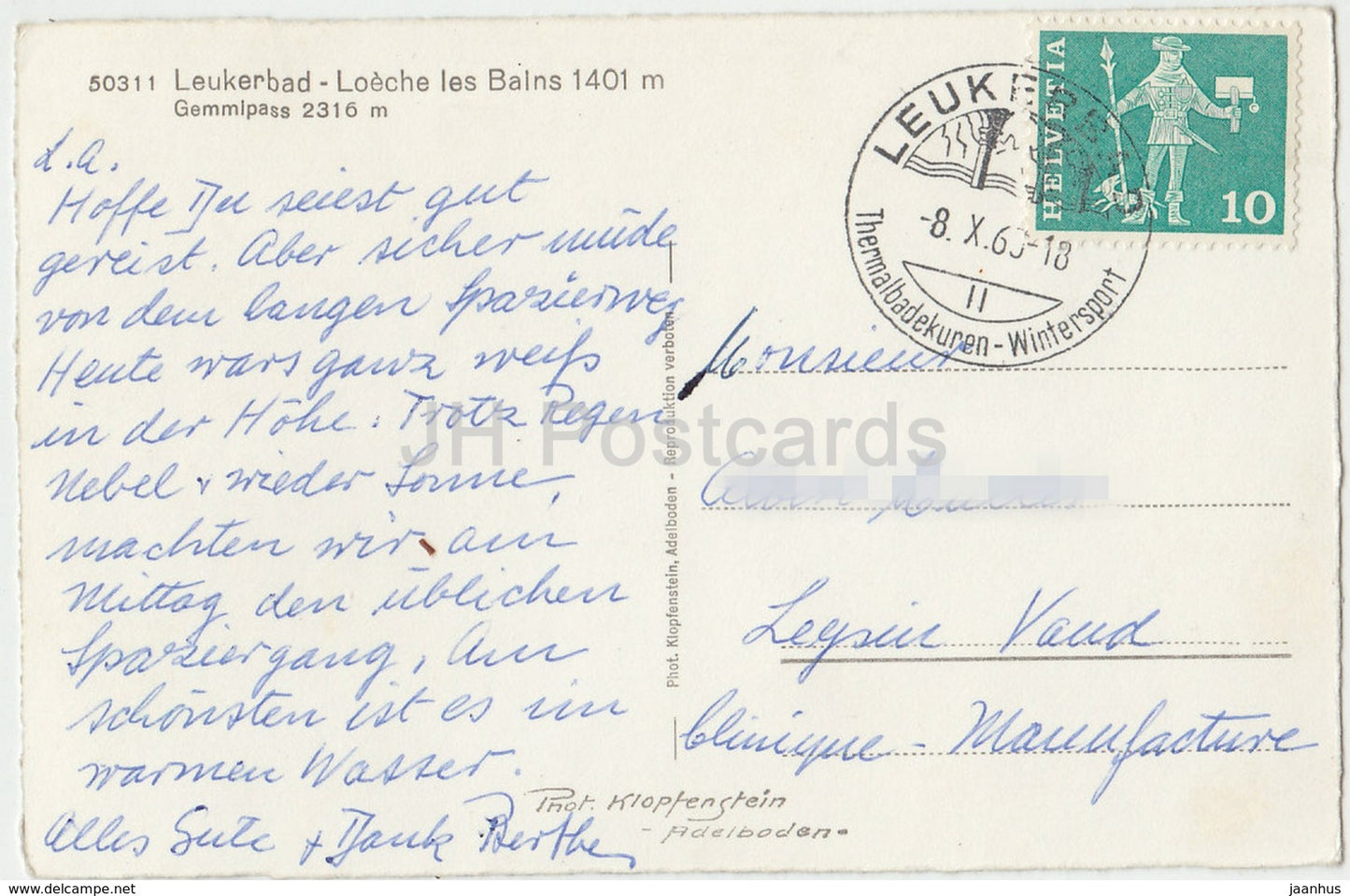 Leukerbad - Loeche les Balns 1401 m - Gammipass 2316 m - 50311 - Switzerland - 1960 - used