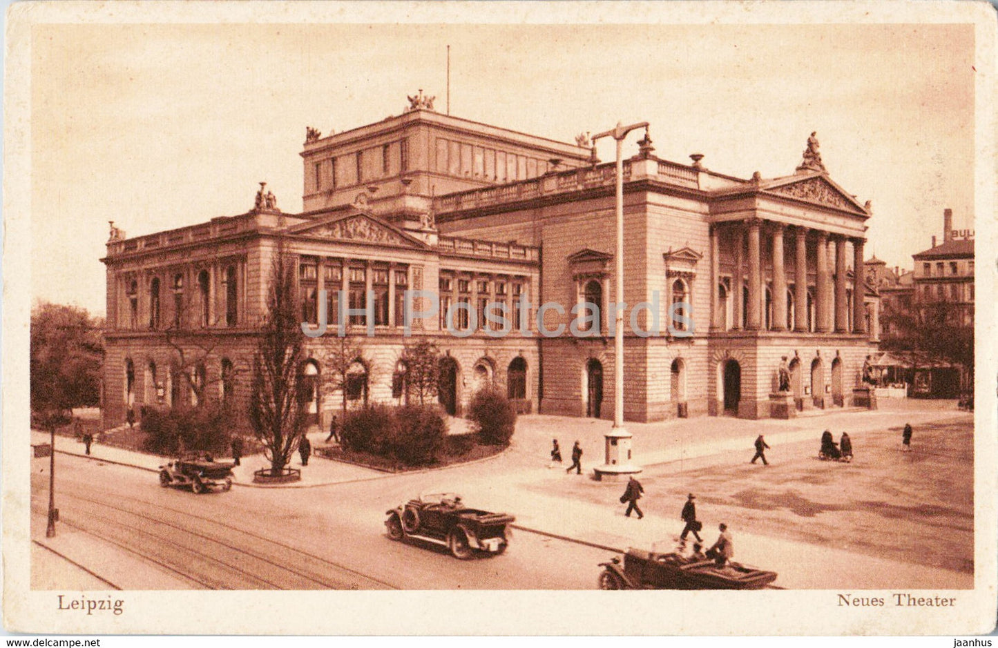 Leipzig - Neues Theater - theatre - old car - 166 - old postcard - Germany - unused - JH Postcards