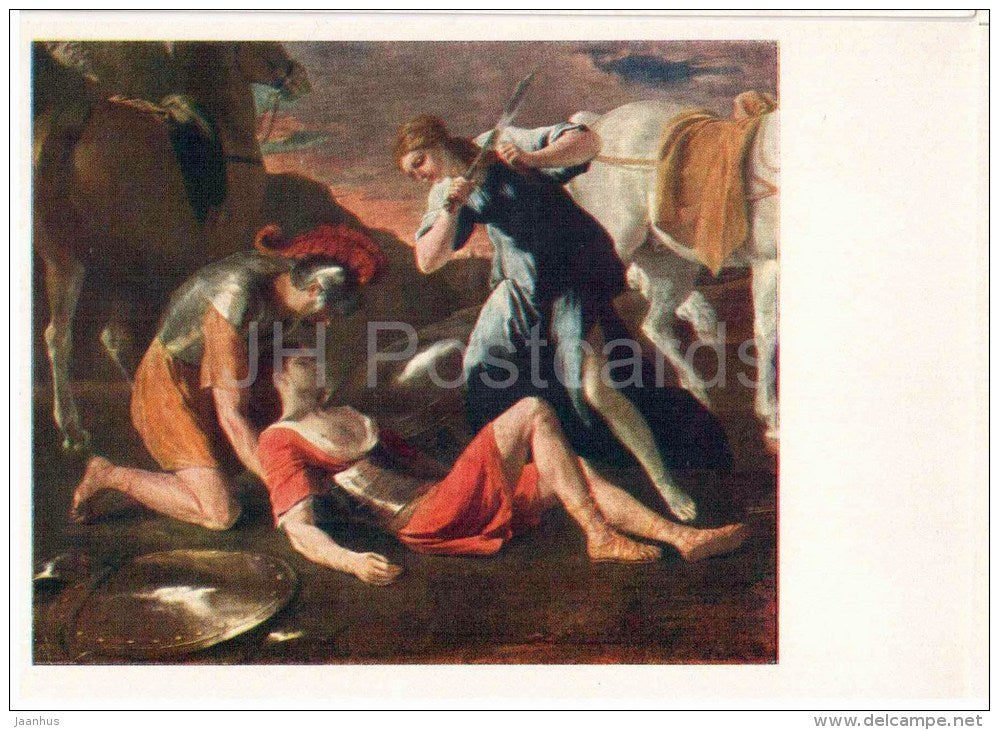 painting by Nicolas Poussin , Tancred and Erminia , fragment - horse - french art - unused - JH Postcards