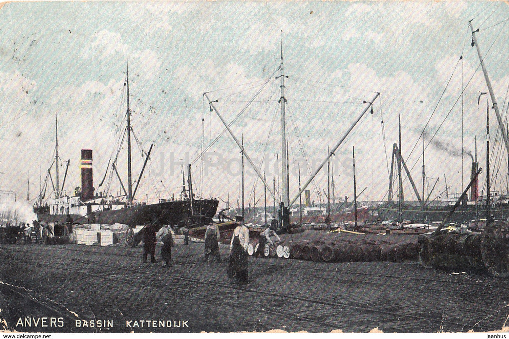 Anvers - Antwerpen - Bassin Kattendijk - ship - old postcard - 1908 - Belgium - used - JH Postcards