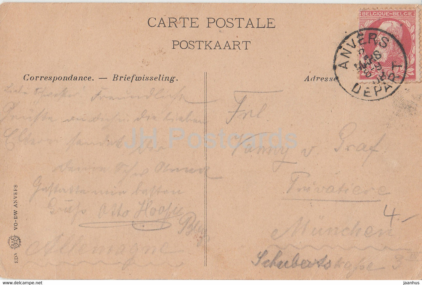 Anvers - Anvers - Bassin Kattendijk - navire - carte postale ancienne - 1908 - Belgique - utilisé