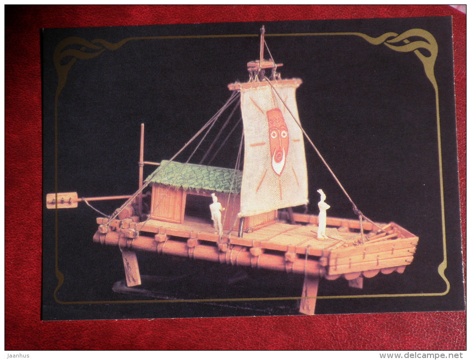 Inca balsa raft , 500 BC - model ship - 1988 - Russia USSR - unused - JH Postcards