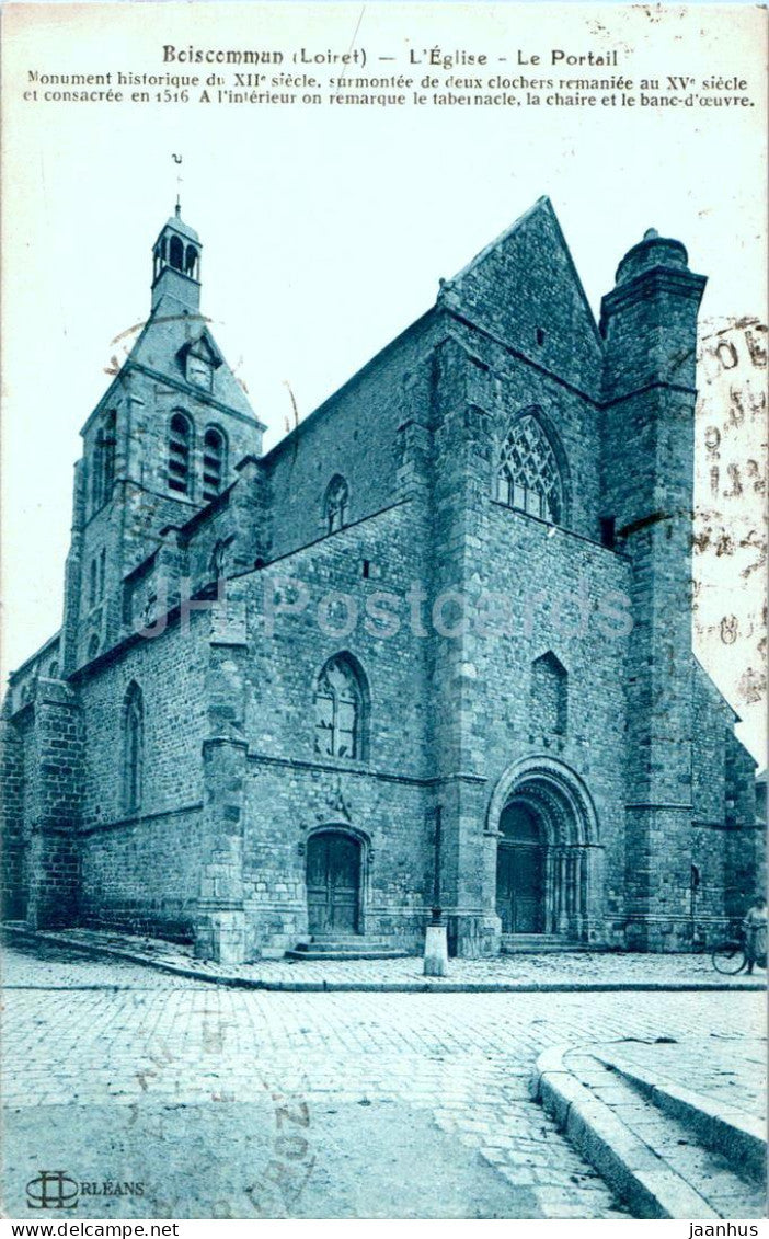 Boiscommun - L'Eglise - Le Portail - church - portal - old postcard - 1925 - France - used - JH Postcards