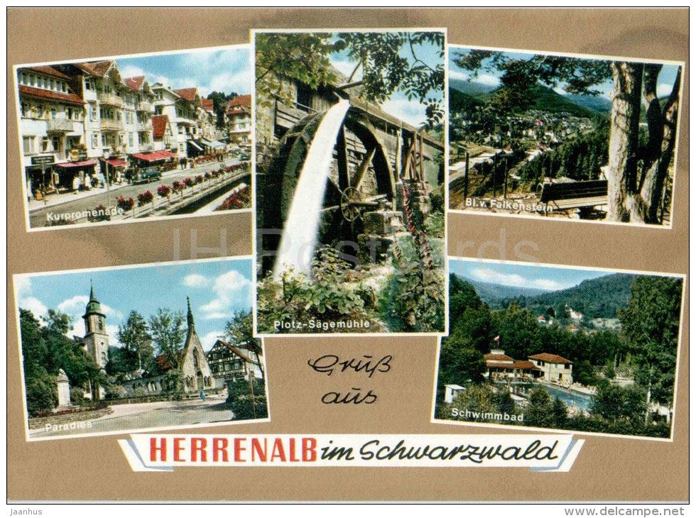 Gruss ausBad Herrenalb - Kurpromenade - Paradies - Plotz-Sägemühle - Schwimmbad - Germany - ungelaufen - JH Postcards