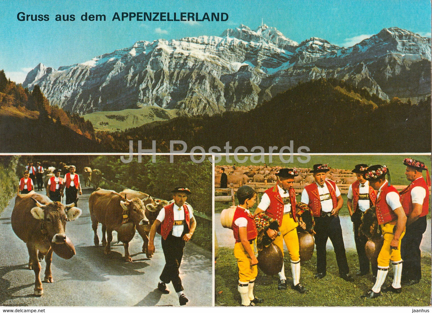 Gruss aus dem Appenzellerland - cow - folk costumes - multiview - Switzerland - unused - JH Postcards