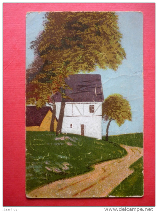 illustration - house - road - KGL - 1012 - Germany - circulated in Estonia - JH Postcards