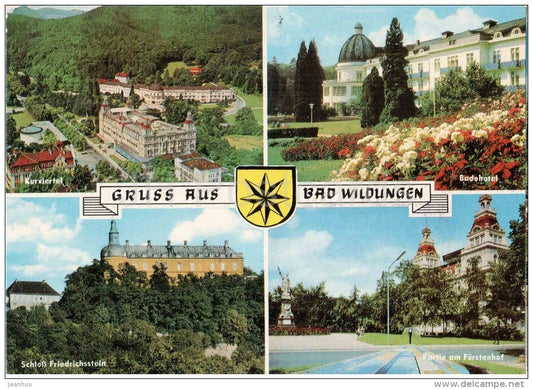 Gruss aus Bad Wildungen - Kurviertel - Badehotel - Schloss Friedrichsstein - F 114 - Germany - 1973 gelaufen - JH Postcards