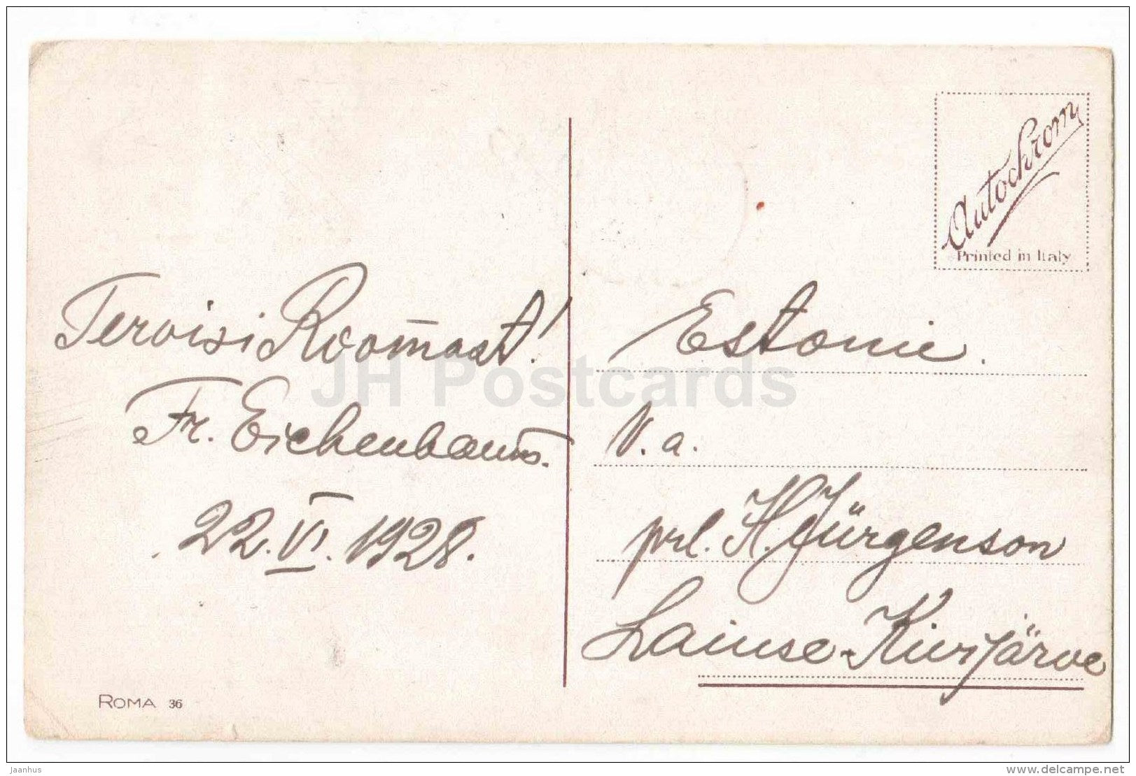 Il Panteon - Pantheon - Roma - Rome - 36 - Italia - Italy - sent from Italy Rome to Estonia 1928 - JH Postcards