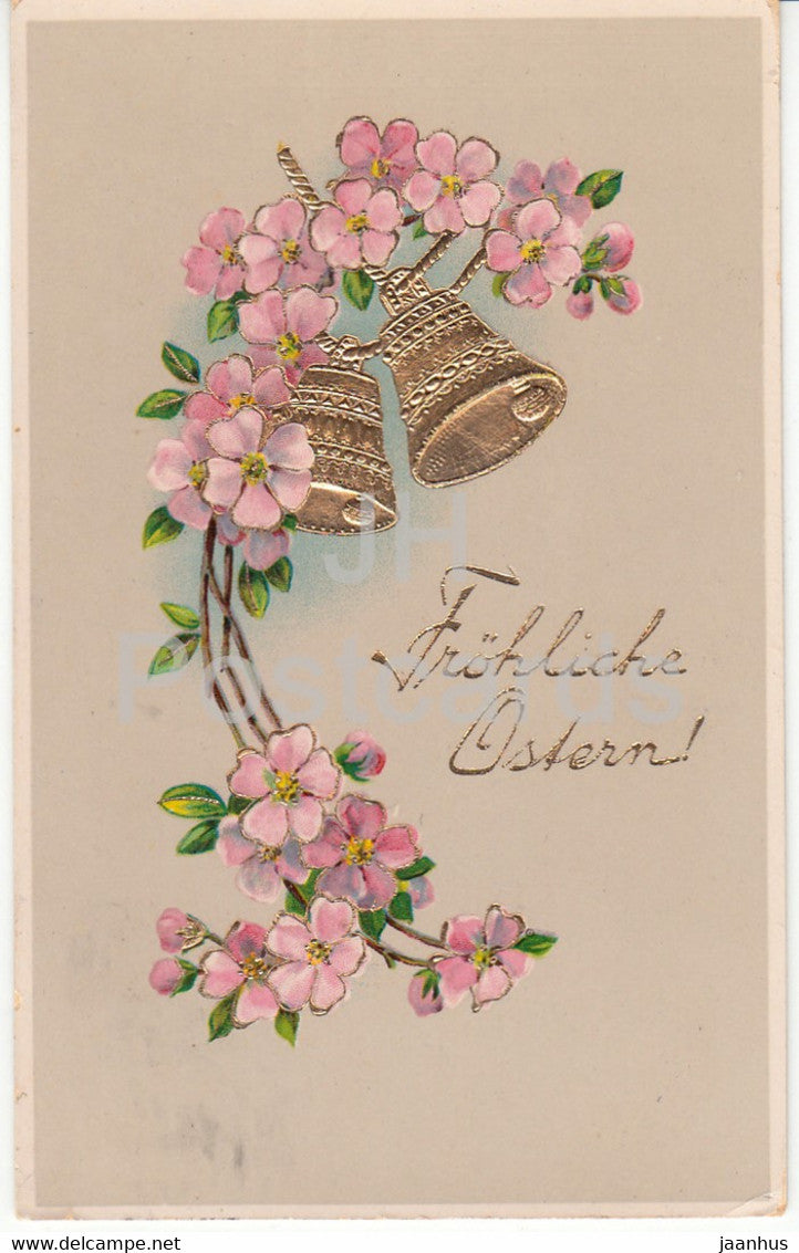 Easter Greeting Card - Frohliche Ostern - bells - flowers - 3340 - old postcard - 1915 - Germany - used - JH Postcards