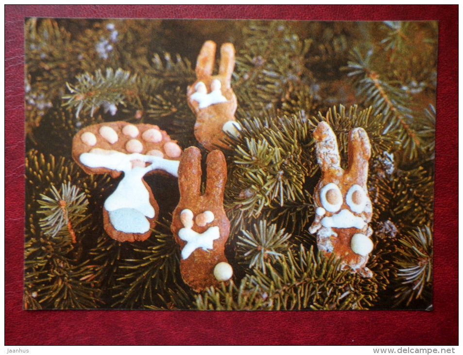 New Year Greeting card - gingerbread - 1982 - Estonia USSR - unused - JH Postcards