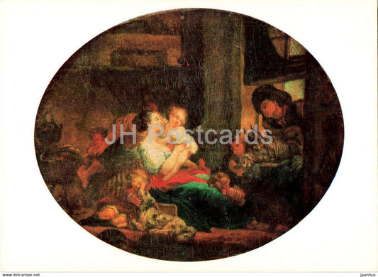 painting by Jean-Honore Fragonard - Happy Family - French Art - 1989 - Russia USSR - unused - JH Postcards