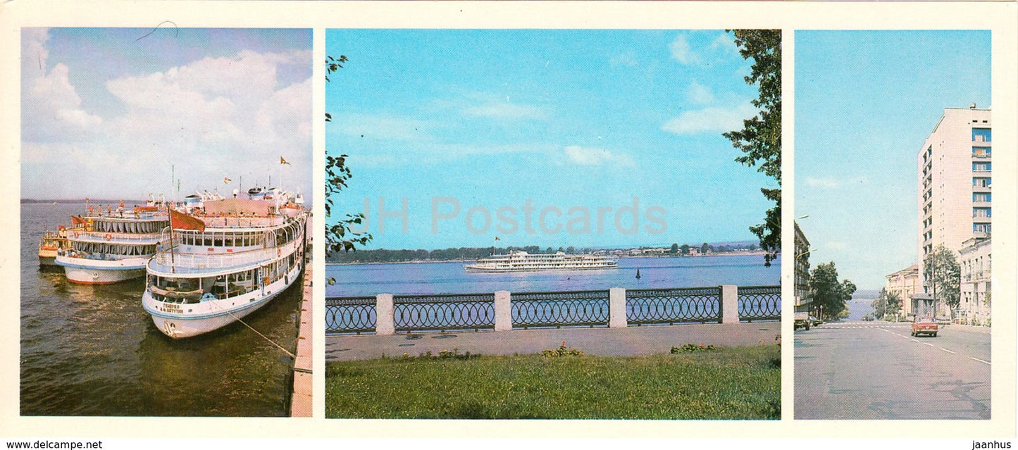 Samara - Kuibyshev - passenger ship - view at Volga river - Vilonovo street - 1979 - Russia USSR - unused - JH Postcards