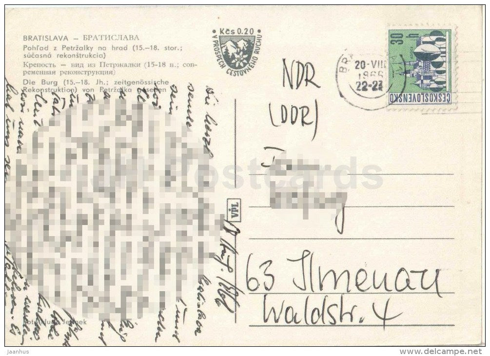 Bratislava - Castle - Czechoslovakia - Slovakia - used 1966 - JH Postcards