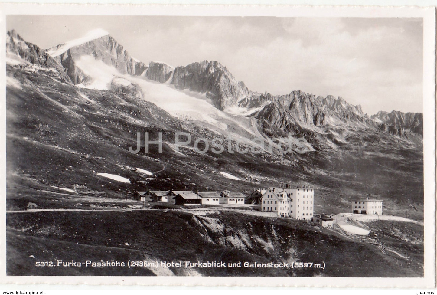 Furka Passhohe 2436 m - hotel Furkablick und Galenstock 3597 m - 5312 - Switzerland - 1951 - used - JH Postcards