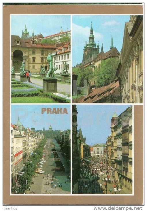 Wenceslas Square - St. Vitus cathedral - Wallenstein Garden - Praha - Prague - Czechoslovakia - Czech - used 1989 - JH Postcards