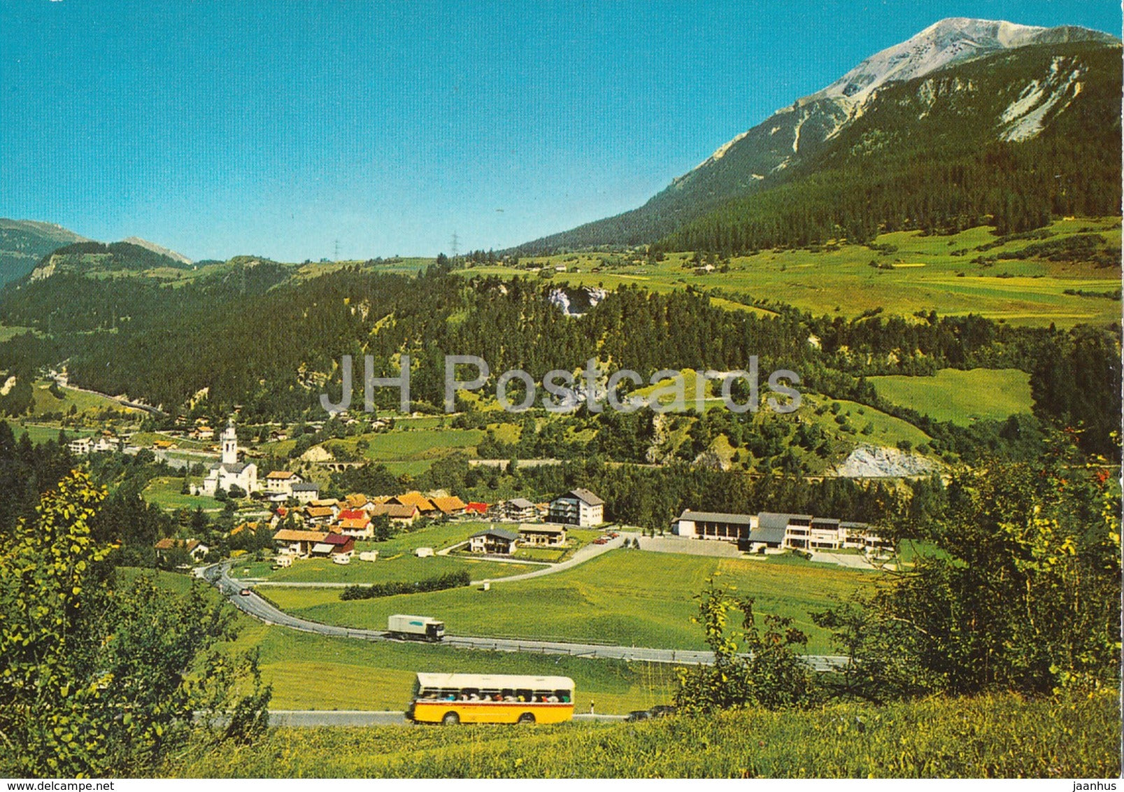 Tiefencastel mit Lenzerhorn - bus - 1970s - Switzerland - used - JH Postcards