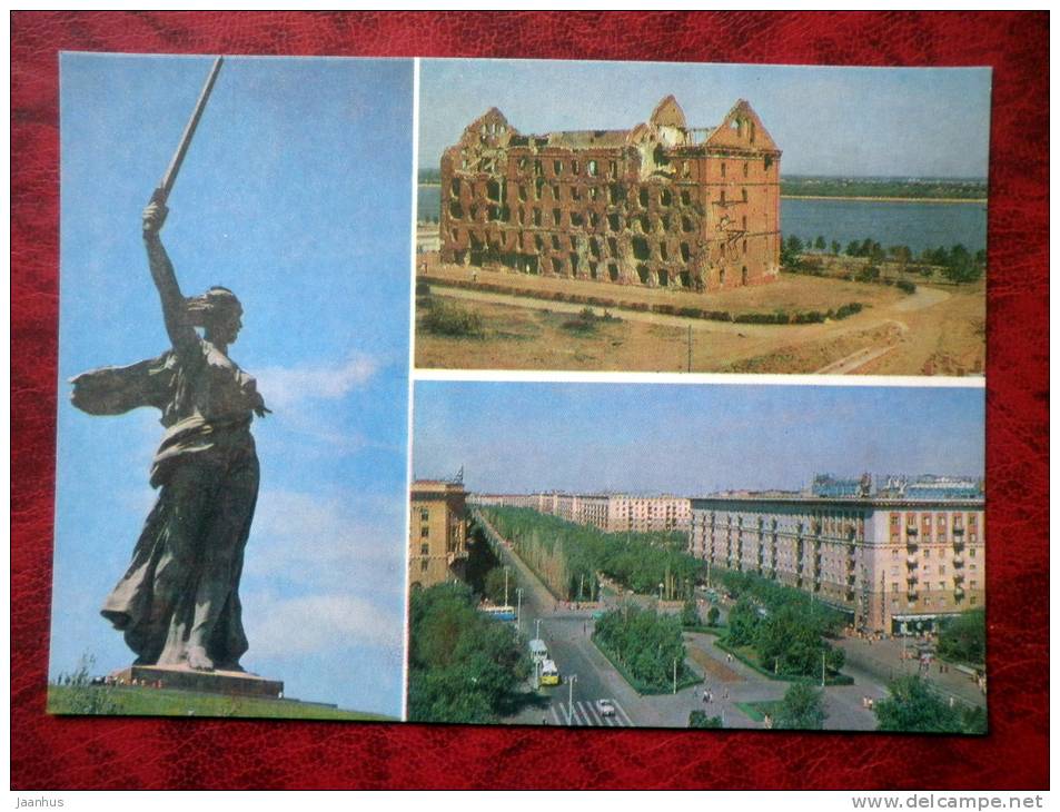 Volgograd - Mamaev Kurgan, ruins of the mill, Lenin Prospect - multiview - 1970 - Russia - USSR - unused - JH Postcards