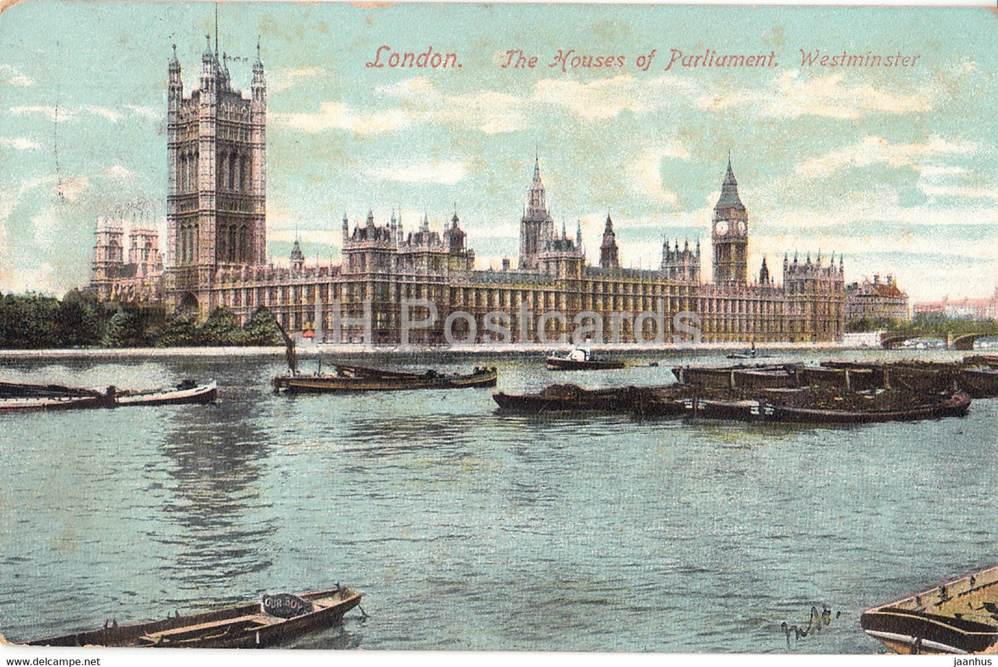 London - The Houses of Parliament - Westminster - boat - old postcard - 1905 - England - United Kingdom - used - JH Postcards