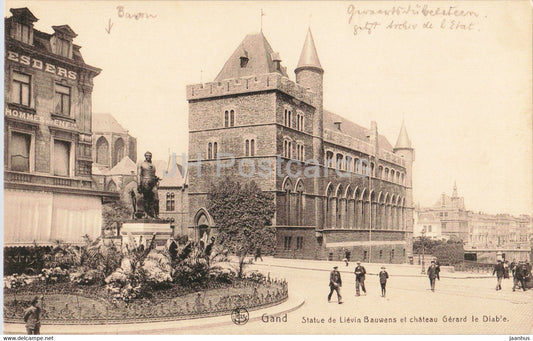 Gand - Gent - Statue de Lievin Bauwens et chateau Gerard le Diable - monument - castle 2 - old postcard - Belgium - used - JH Postcards