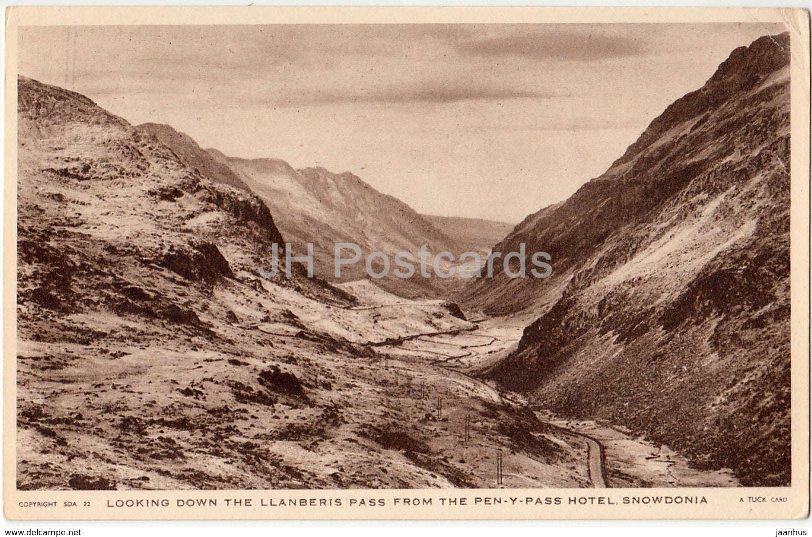 Looking Down the Llanberis Pass from the Pen-Y-Pass hotel - Snowdonia - SDA 22 - 1952 - United Kingdom - Wales - used - JH Postcards