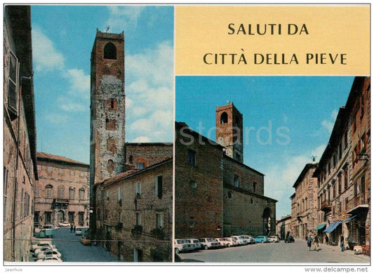 Torre Civica , Cattedrale - Saluti da Citta Della Pieve m. 508  - Perugia - Umbria - 28 - Italy - Italia - unused - JH Postcards