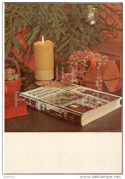 New Year greeting card - candle - book - decorations - 1982 - Estonia USSR - used - JH Postcards